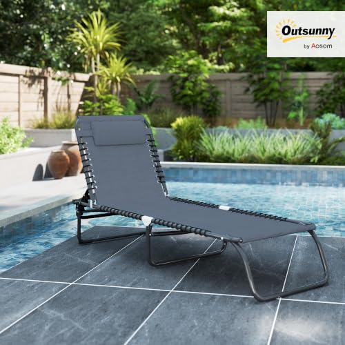 Outsunny Folding Chaise Lounge Chair Outdoor Mesh Seat Gray