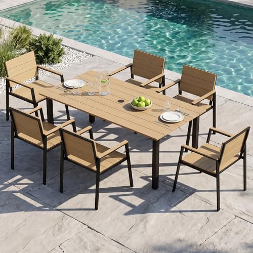 Outdoor Table and Chairs for 6 Aluminum Patio Dining Set with Umbrella Hole
