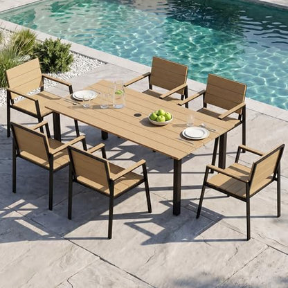 Outdoor Table and Chairs for 6 Aluminum Patio Dining Set with Umbrella Hole