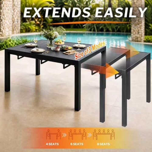 MEOOEM Expandable Outdoor Dining Set for 8, Extendable 9 Piece Outdoor Dining Table Set 450LBS Heavy Duty, Comfortable Highback Wide Deep Seat 8 Person Patio Dining Set for Outside, Backyard, Grey
