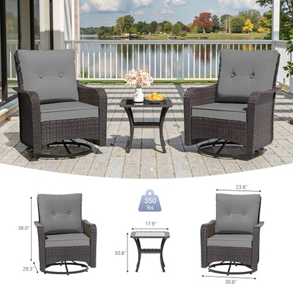 RTDTD 11 Pieces Outdoor Patio Furniture Set,Outdoor Sectional Furniture with 45" 55000 BTU Gas Propane Fire Pit Table,PE Rattan Wicker Patio Conversation Set,Swivel Rocking Chairs Set,Grey