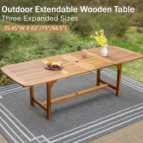 PHI VILLA 9 Pieces Acacia Wood Patio Dining Set for 8, Expandable Teak Dining Table & Wooden Chairs with Cushions, Farmhouse Dining Furniture Set for Outdoor Deck, Yard, Porch