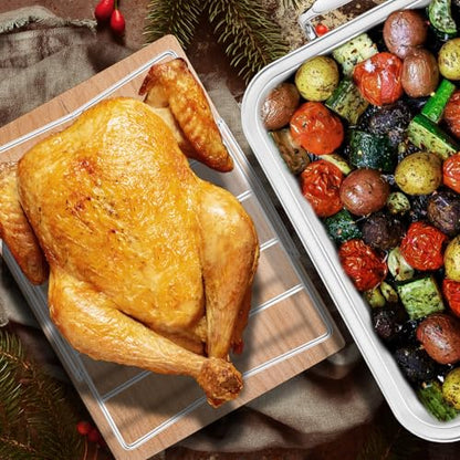 QPMR Roasting Pan with Cooling Rack - Stainless Steel Large Turkey Roaster Pan for Turkey, Chicken, Ham Roaster with V-Shaped Baking Rack Heavy Duty Dishwasher Safe
