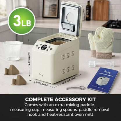 Davivy 3 LB Bread Maker | 20-in-1 Automatic Bread Machine, Ceramic Nonstick Pan & Auto Fruit Nut Dispenser, 750W Dual Heaters, Quiet Motor, 15H Delay Timer, Sourdough, Gluten free