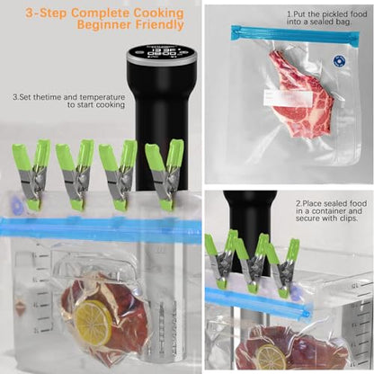 CATTLEMAN Sous Vide Machine Wi-Fi, 1000W, IPX7 Waterproof, Sous Vide Cooker, Immersion Circulator, Suvee Cooker Kit with 30 Vacuum Bags, Vacuum Pump, Cookbook, Accurate Temperature&Timer