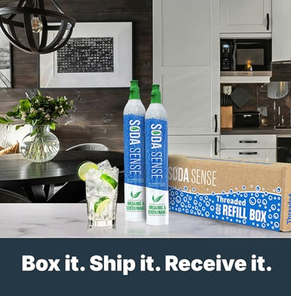 Soda Sense 60L CO2 Exchange Canister - 3 Pack, Threaded Style - Compatible with All 'Screw-In' Soda/Sparkling Water Makers, Including SodaStream BLUE Cylinder Models, Ninja Thirsti, Philips & More