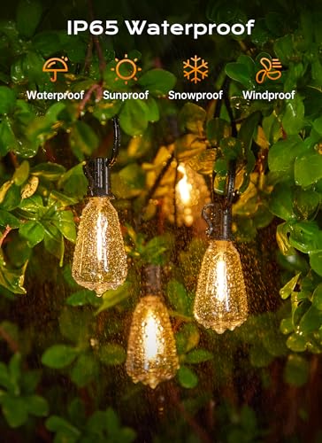 Minetom 100FT Outdoor-String-Lights with Remote, 31+2 Shatterproof ST38 LED Bulbs, Waterproof Patio Lights with 3 Modes, Dimmable & Connectable 2700K Hanging Lights for Backyard Porch Deck Balcony