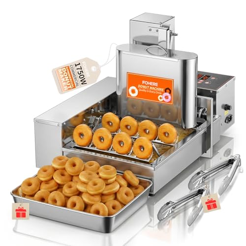 FOHERE Commercial Automatic Donut Maker Machine, 1750W 4-Row Mini Donut Fryer, 3L Hopper with Intelligent Control, 250PCS/H High Capacity, Stainless Steel for Bakeries, Cafes & Dessert Shops (Silver)