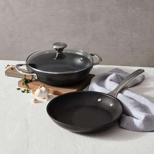 Le Creuset Toughened Nonstick Pro Cookware Set, 3pc. (9.5” Fry Pan & 2.5 qt. Braiser W/Glass Lid)
