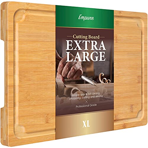 Extra Large Cutting Board, 17.6" Bamboo Cutting Boards for Kitchen with Juice Groove and Handles Kitchen Chopping Board for Meat Cheese board Heavy Duty Serving Tray, XL, Empune