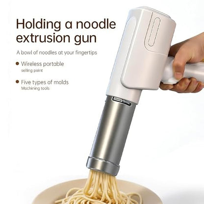 5-in-1 Cordless Electric Noodle Maker, Rechargeable Potato Ricer & Sausage Stuffer, 304 Stainless Steel Handheld Multifunctional Kitchen Tool Easy Clean for Homemade Pasta Baby Food