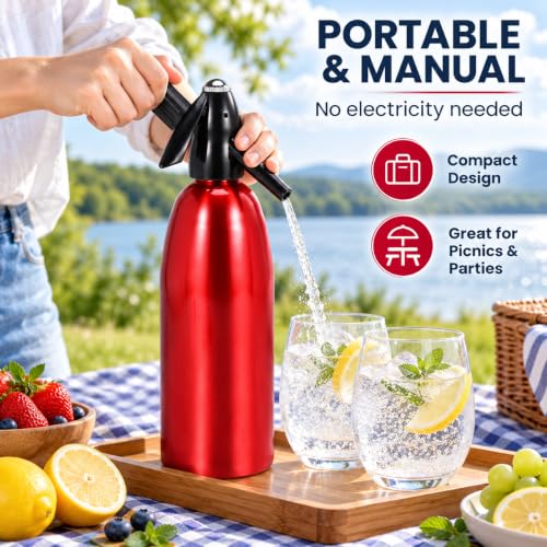 Soda Siphon, 1L Carbonated Water Machine, Soda Maker, Portable Aluminium Sparkling Water Maker for Home Bar Making Cocktails DIY Sparkling Drinks, Use 8 gram CO2 Cartridges (Not Included)