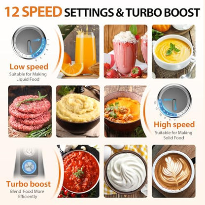 KOIOS Immersion Blender, 1000W Anti-scratch 3-in-1 Hand Blender, Upgraded 12 Speed Stainless Steel Blade Stick Blenders with Turbo Mode, Whisk and Milk Frother, Non-BPA