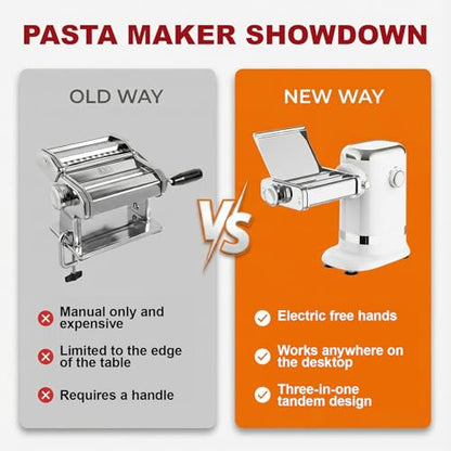 GVODE Electric Pasta Maker - 3-in-1 All Metal Pasta Sheet Roller & Cutter Set 700W Max Motor, includes Fettuccine & Spaghetti Maker with Cleaning Brush and Roller Guider, Stainless Steel Silver
