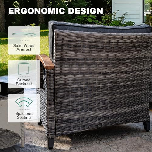 MEISSALIVVE 11-Piece Half-Moon Curved Outdoor Patio Furniture Set, Sectional Conversation Sofa with Wood Armrests, Coffee & Side Tables for Backyard Deck Garden, Grey
