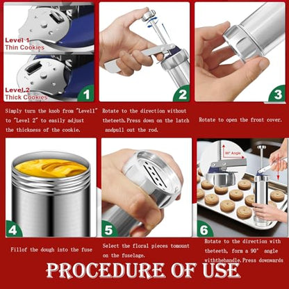 Cookie Press Gun with 20 Discs & 4 Tips - Cookie Maker Machine for Spritz Cookies, Baking & Cake Decorating | Includes Cheese Press Function | Great Gift for Christmas Thanksgiving Holidays