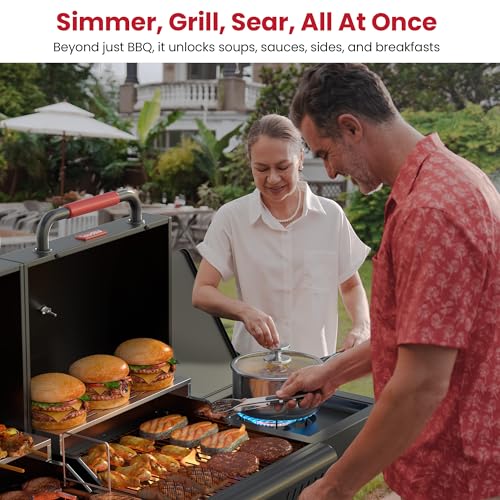 LAUDLIFE Gas and Charcoal Grill Combo with Side Burner, 3 Burners Propane BBQ Grill, 748 SQ.IN Cooking Space, Non-Stick Enamel Coating Grates, Heavy-Duty Stand for Backyard & Outdoor Barbecue