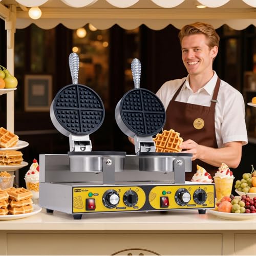 Dyna-Living Commercial Waffle Maker Double Head Waffle Iron for Restaurant