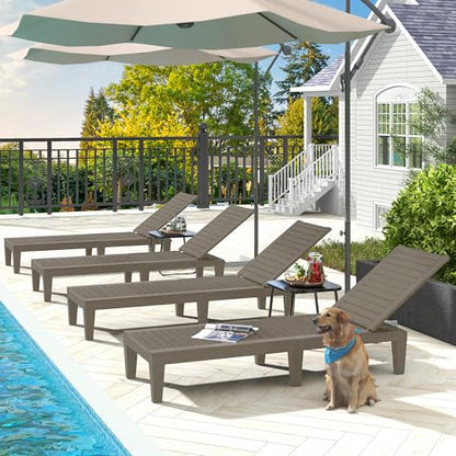 DWVO Outdoor Chaise Lounge, Pool Lounge Chair Set of 2 w/ 5-Level Backrest, Waterproof & Easy Assembly Patio Lounge Chair for Garden, Pool, and Beach (Taupe)