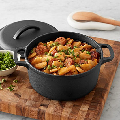 Amazon Basics Pre-Seasoned Cast Iron Mini Dutch Oven Pot with Lid and Dual Handles, Oven Safe, 2-Quart, Round, Black