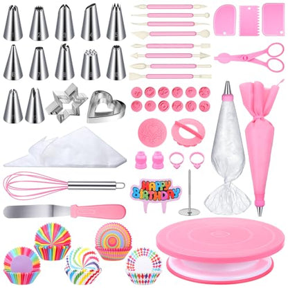Ckhoid 255 Pcs Cake Decorating Supplies with Cake Turntable, Icing Piping Tips, Pastry Piping Bag, Spatulas, Cookie Molds. Cake Plates and Baking Supplies Decorating Tools