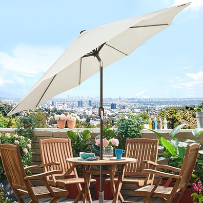 Blissun 9' Outdoor Patio Umbrella, Outdoor Table Umbrella, Yard Umbrella, Market Umbrella with 8 Sturdy Ribs, Push Button Tilt and Crank (Creamy White)