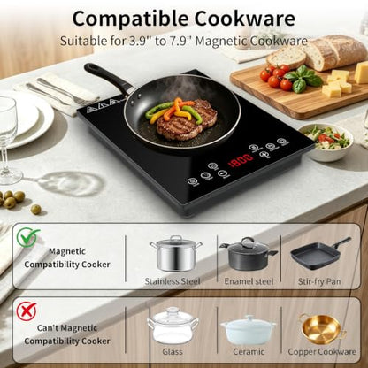 HUIPUSHE Single Induction Cooktop,1800W Portable induction Cooktop，Portable induction hot plate with LCD touch control,9 Levels,10H,Safety Lock, 110V single burner induction Cooktop