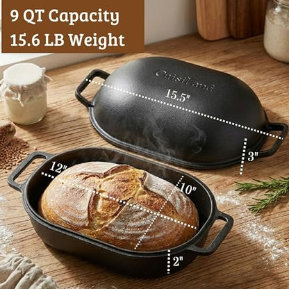 CuisiLand 9QT Cast Iron Dutch Oven for Bread Baking – Professional Sourdough & Artisan Loaf Oven, Superior Heat Retention, Heavy-Duty Cookware for Home & Kitchen