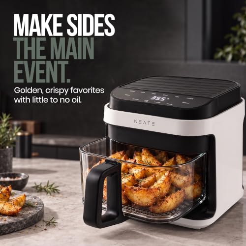 NEATE 5.8QT Air Fryer | 8-in-1 Preset Cook Modes | Cook Steak, Chicken, Fish, Veggies, Fries & More | Temperature & Timer Control | White