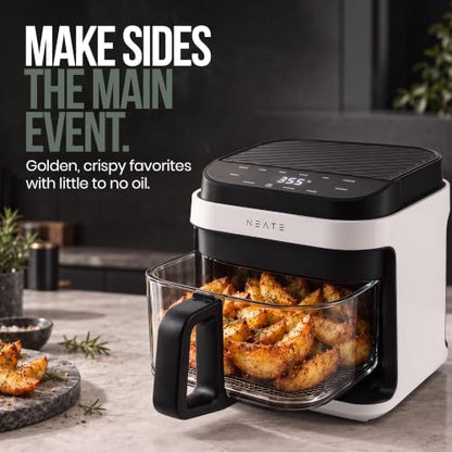 NEATE 5.8QT Air Fryer | 8-in-1 Preset Cook Modes | Cook Steak, Chicken, Fish, Veggies, Fries & More | Temperature & Timer Control | White