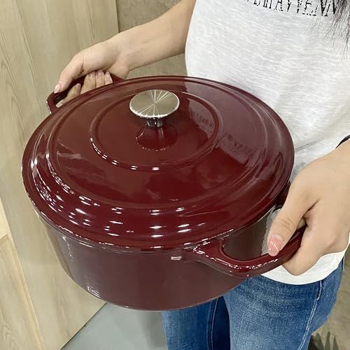 IRESTAURANT PLUS Commercial Grade, Cast Iron Enameled Cookware (Dark Red, Duch Oven 9qt)