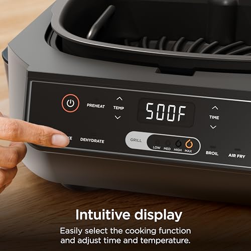 Ninja EG201 Foodi 6-in-1 Indoor Grill with Air Fry, Roast, Bake, Broil, & Dehydrate, 2nd Generation, Dishwasher Safe, Black/Silver