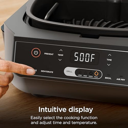 Ninja EG201 Foodi 6-in-1 Indoor Grill with Air Fry, Roast, Bake, Broil, & Dehydrate, 2nd Generation, Dishwasher Safe, Black/Silver