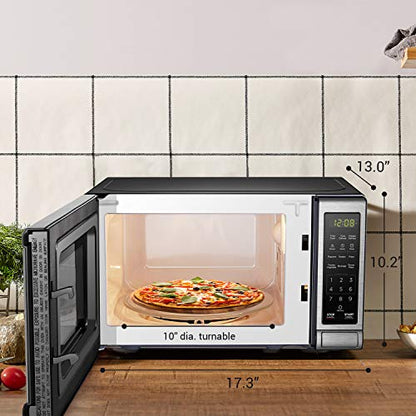 BLACK+DECKER EM720CB7 Digital Microwave Oven with Turntable Push-Button Door, Child Safety Lock, 700W, Stainless Steel, 0.7 Cu.ft