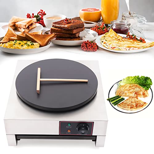 16” Electric Crepe Maker, 1700W Non-Stick Commercial Crepe Maker Machine with Wooden Crepe Spatula Flat Plate Pancake Griddle Pancake Maker