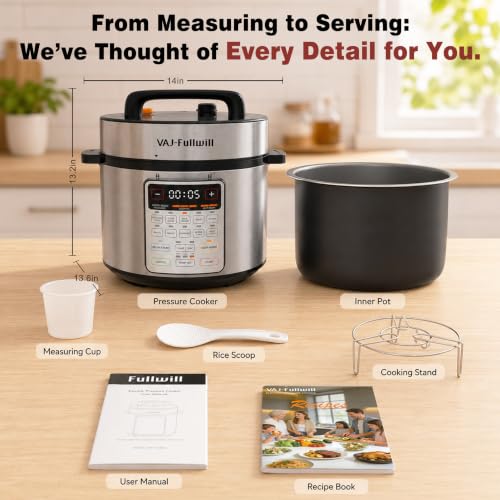 VAJ 8-Quart Electric Pressure Cooker, 12-in-1, 14 Presets, 1200W, Silver