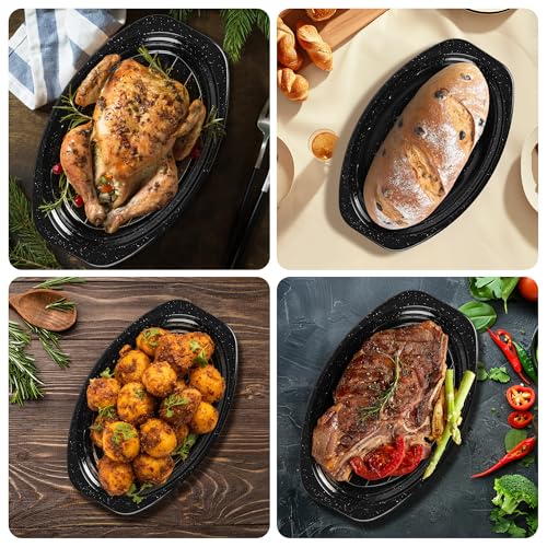 13” Roaster Pan with Lid and Rack, Small Enamel Roaster Pan with Oval Roasting Rack, Granite Baking Pot for Chicken Turkey Lamb, Heat Resistant, Oven/Dishwasher/All Stovestops Compatible