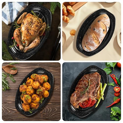 13” Roaster Pan with Lid and Rack, Small Enamel Roaster Pan with Oval Roasting Rack, Granite Baking Pot for Chicken Turkey Lamb, Heat Resistant, Oven/Dishwasher/All Stovestops Compatible