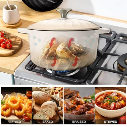 Enameled Cast Iron Dutch Oven with Lid, 3 QT Cast Iron Dutch Oven Pot, Heavy Duty Cast Iron Pot for Bread Baking, Cook, Bake, Oven Safe across All Cooktops (White,3 QT)