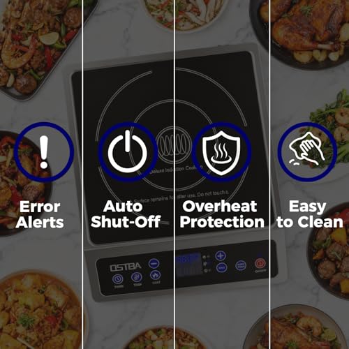 OSTBA 1800W Commercial Induction Cooktop, 7" Heating Coil Countertop Induction Burner, 10 Power Levels & 120–460°F Temperature Control, 3H Timer, Keep Warm, ETL Certified