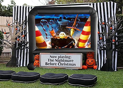 HuaKastro 14 FT Inflatable Projector Screen – One-Piece Design, Easy Setup Blow-Up Movie Screen with Quiet Fan, Ideal for Outdoor & Indoor Movie Nights, Backyard Events, and Parties (Stable Base)