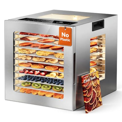 Manastin Food Dehydrator 10 Stainless Steel Trays 10 Presets, Silver
