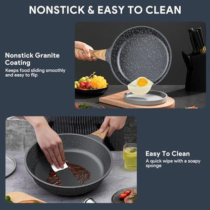 ITSMILLERS Kitchen Nonstick Cookware 3 Piece Omelette Pan Skillet Set, Nonstick Die-cast Deep Frying Pans set with Induction Bottom, 8, 9.5 & 11 Inches Frying Pans with Stay Cool Handles, PFOA Free