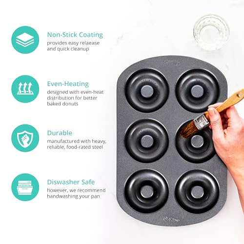GEEOOLLAH Nonstick Donut Pan Set – 2-Piece Bakeware with 6-Cavity Mini and 12-Cavity Standard Molds, Durable Carbon Steel, Scratch-Resistant, Even Heating