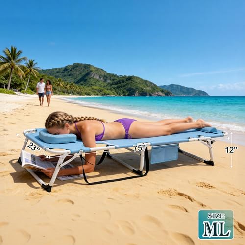ABORON 4-in-1 Lounge Chair with Face & Arm Holes for Tanning, 440LB Heavy-Duty Folding Recliner with Plush Cotton Cushion, No Assembly Tri-Fold Guest Bed for Sunbathing, Poolside, Office Nap & Camping