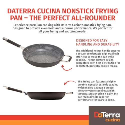 DaTerra Cucina 13" Non-stick Ceramic Frying Pan - Large Nonstick Frying Pan for Cooking - Induction Compatible & Oven Safe, High Heat Resistant - PTFE, Lead, Cadmium & PFOA Free, Made in Italy - Black