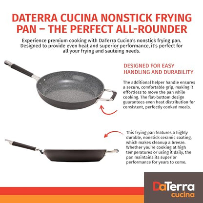 DaTerra Cucina 13" Non-stick Ceramic Frying Pan - Large Nonstick Frying Pan for Cooking - Induction Compatible & Oven Safe, High Heat Resistant - PTFE, Lead, Cadmium & PFOA Free, Made in Italy - Black