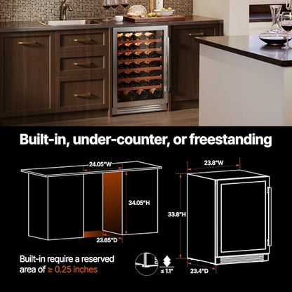 Ca'Lefort 24 Inch Wine Fridge，61 Bottle Built-in Freestanding Wine Cooler