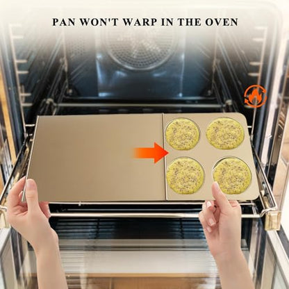 JSJMOFA 6 Cup English Muffin Pan with Sliding Lid, Nonstick Carbon Steel Hamburger Bun Mold, 2-in-1 Proof & Bake Pan for Breakfast Egg Sandwiches, Quiches, and Meal, 3.35 Inch Cavities