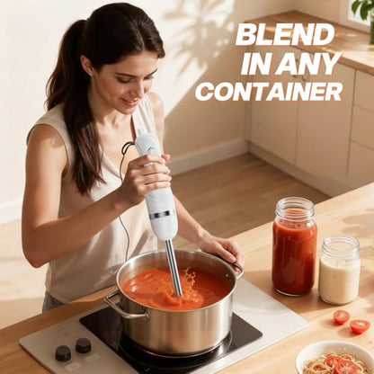 Turelar Immersion Blender Handheld, Corded Electric Blenders Portable Stick Mixer with 2 Mixing Speed and Stainless Steel Blades Emulsifier for Effortless Blending Soup, Smoothies, Puree or Baby Food
